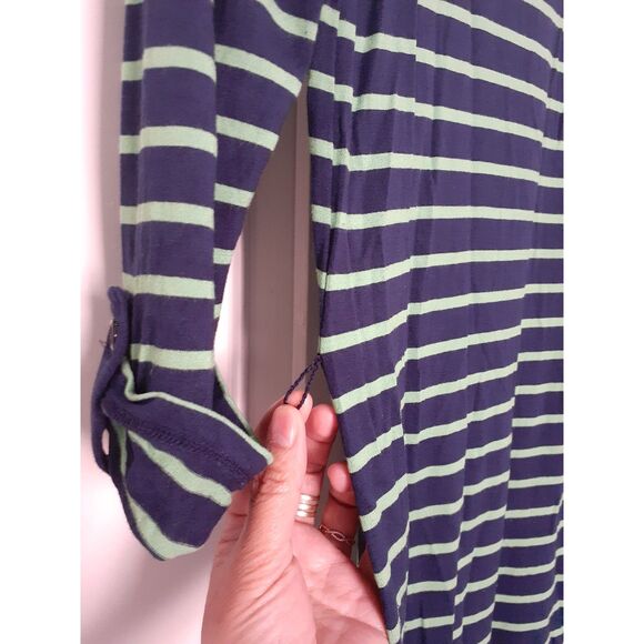 Y2K Tommy Hilfiger Green Navy Striped V-Neck Fitted Midi Sweater Dress S/P - Picture 10 of 11